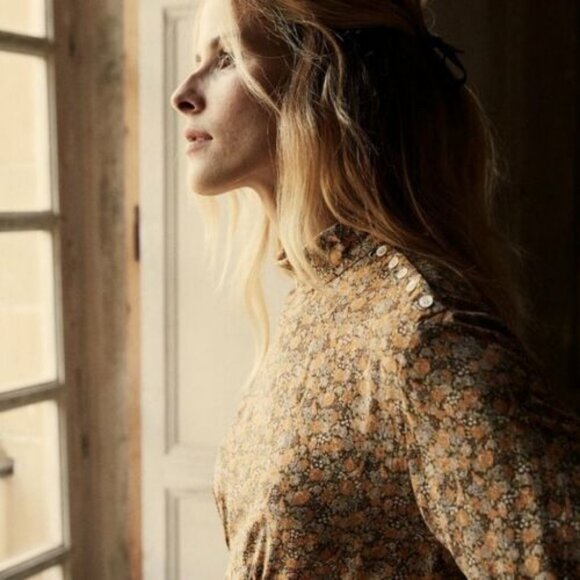 Doen Alda Dress in Lady Emma Floral Printed Long Sleeve Pleated Silk M - Picture 2 of 7